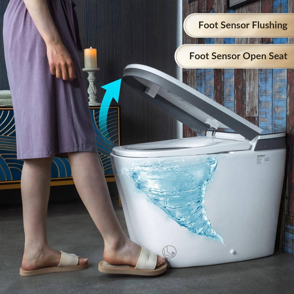 WOODBRIDGE Elongated ADA Smart Bidet Toilet - Grey, 1.28 GPF, Auto Open/Close, Clean Foam Dispenser