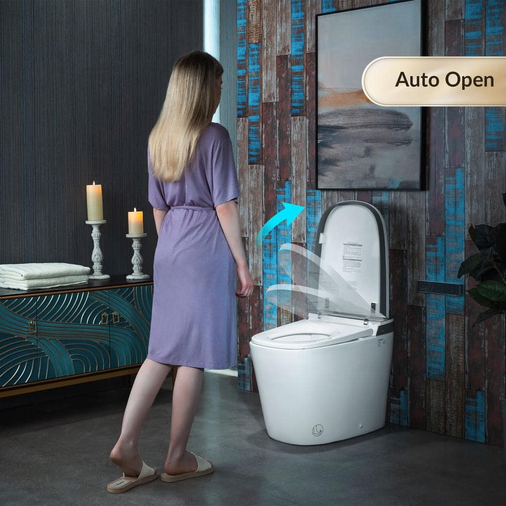 WOODBRIDGE Elongated ADA Smart Bidet Toilet - Grey, 1.28 GPF, Auto Open/Close, Clean Foam Dispenser