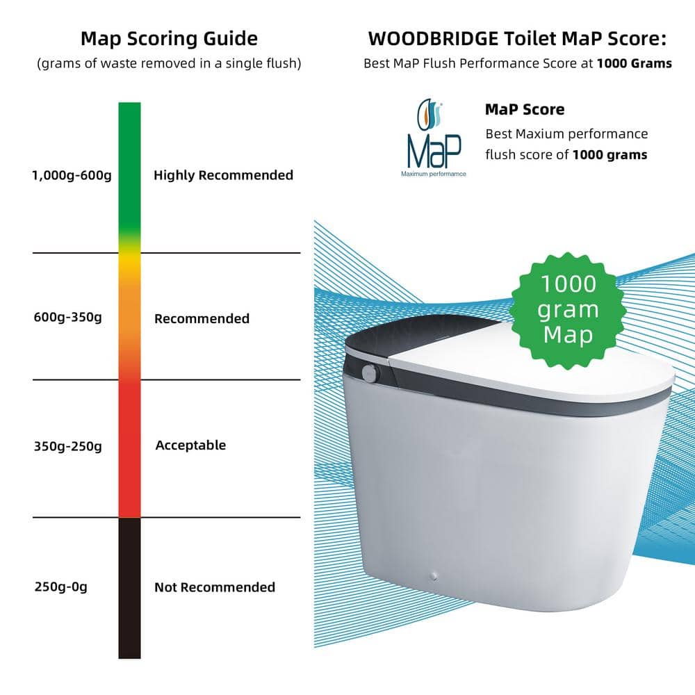 WOODBRIDGE Elongated ADA Smart Bidet Toilet - Grey, 1.28 GPF, Auto Open/Close, Clean Foam Dispenser
