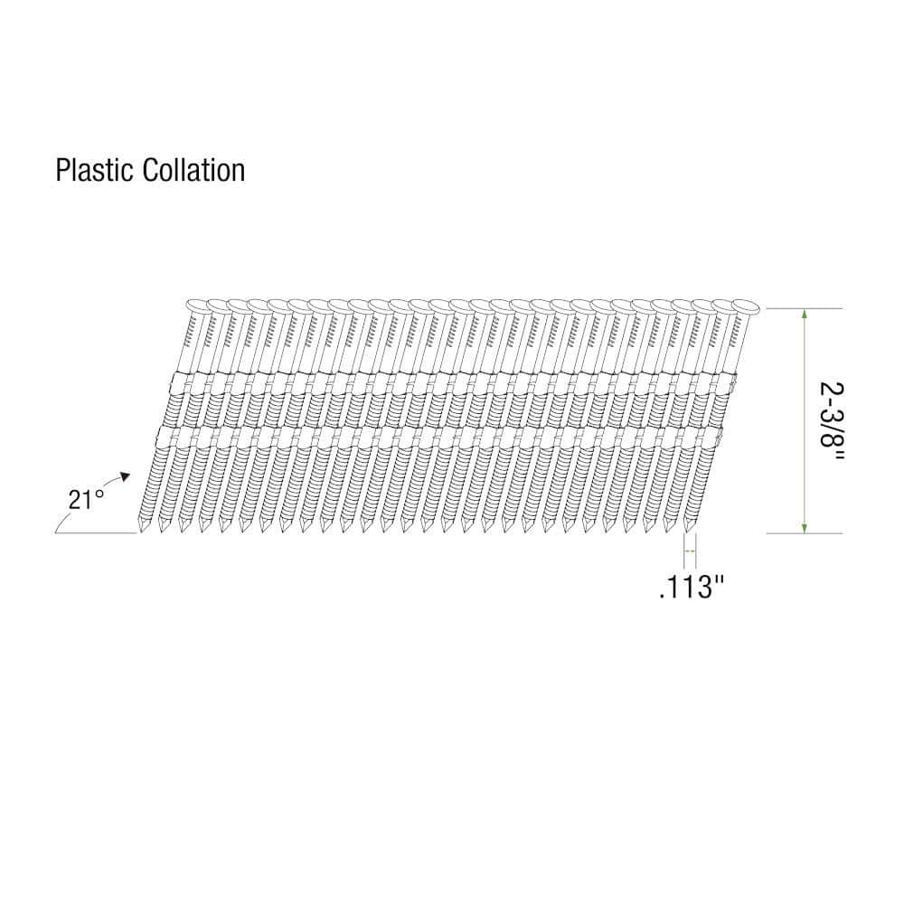 Grip-Rite 2-3/8 in. x 0.113 in. 21° Plastic Collated Exterior Galvanized Ring Shank Round Head Framing Nails (1000-Pack)