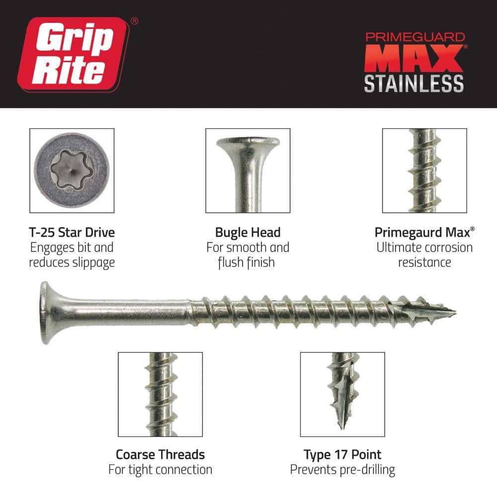 Grip-Rite #10 x 3 in. 305 Stainless Steel Star Drive Bugle Head Coarse Thread Deck Screws 1 lb. Box