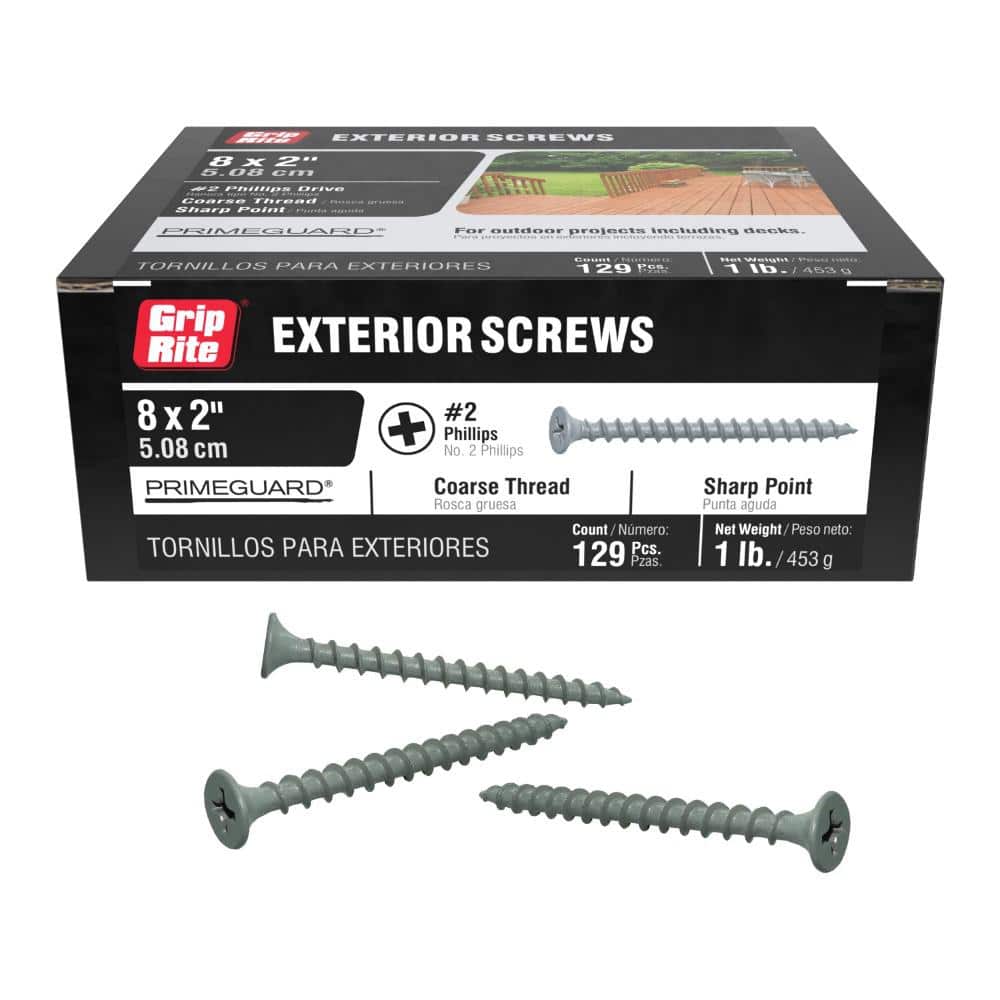Grip-Rite #8 x 2 in. #2 Phillips Bugle-Head Coarse Thread Sharp Point Polymer-Coated Exterior Screws (1 lb./Pack)