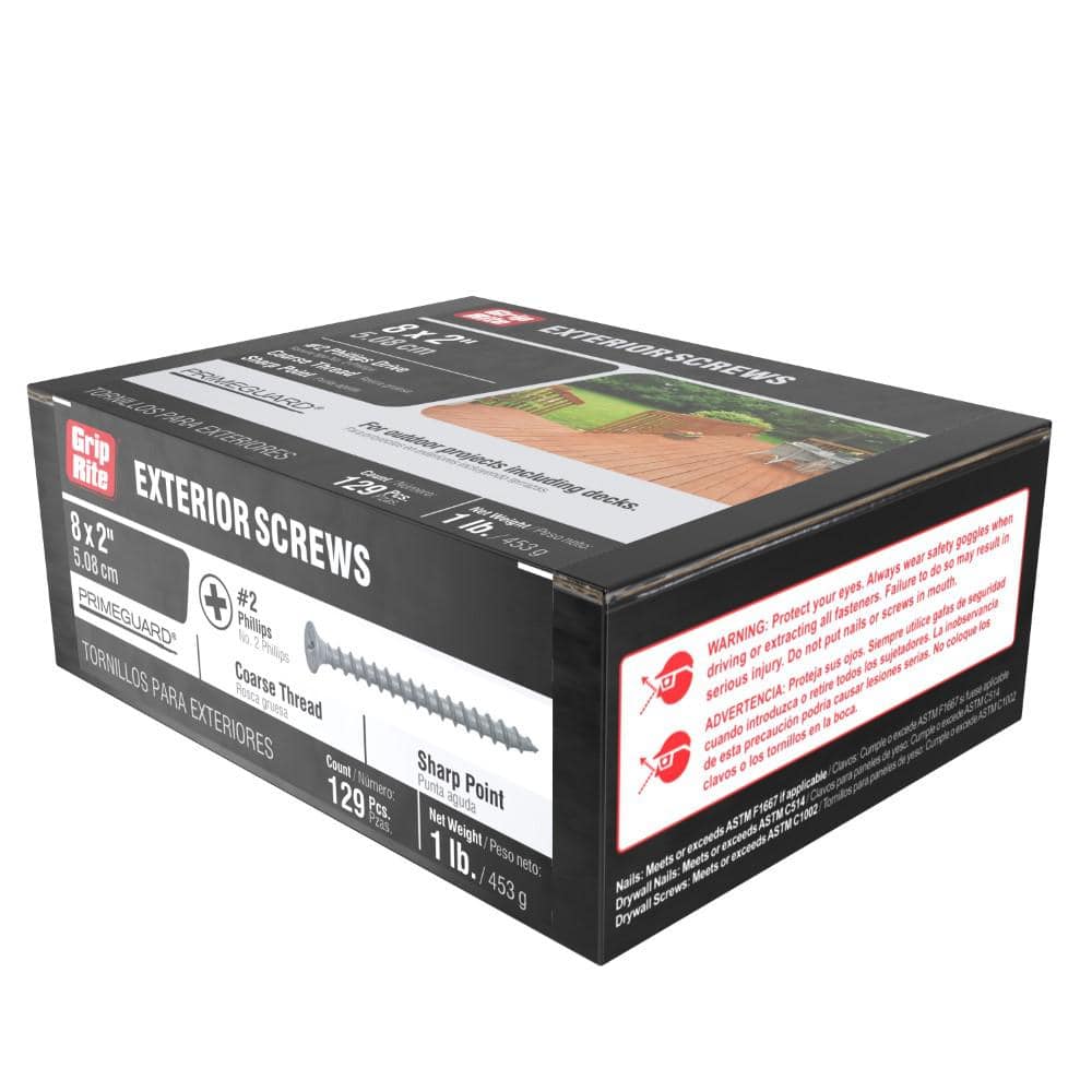 Grip-Rite #8 x 2 in. #2 Phillips Bugle-Head Coarse Thread Sharp Point Polymer-Coated Exterior Screws (1 lb./Pack)