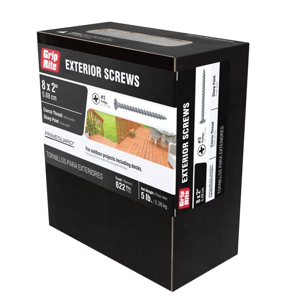 Grip-Rite #8 x 2 in. #2 Phillips Bugle Head Coarse Thread Coated Exterior Screws 5 lb. Box