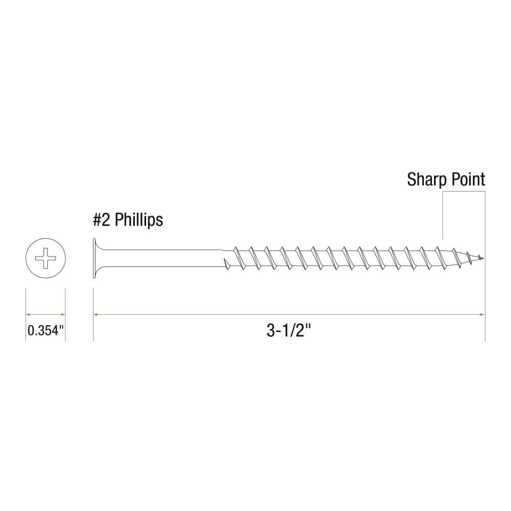 Grip-Rite #10 x 3-1/2 in. #2 Phillips Bugle Head Coarse Thread Sharp Point PrimeGuard Coated Exterior Wood Screws (1 lb. Box, ~53 Count)