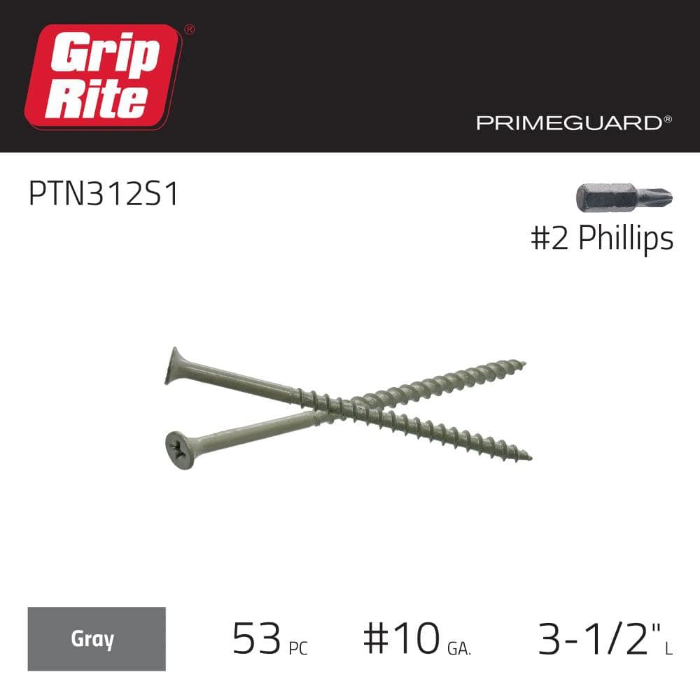 Grip-Rite #10 x 3-1/2 in. #2 Phillips Bugle Head Coarse Thread Coated Exterior Screws 1lb. Box