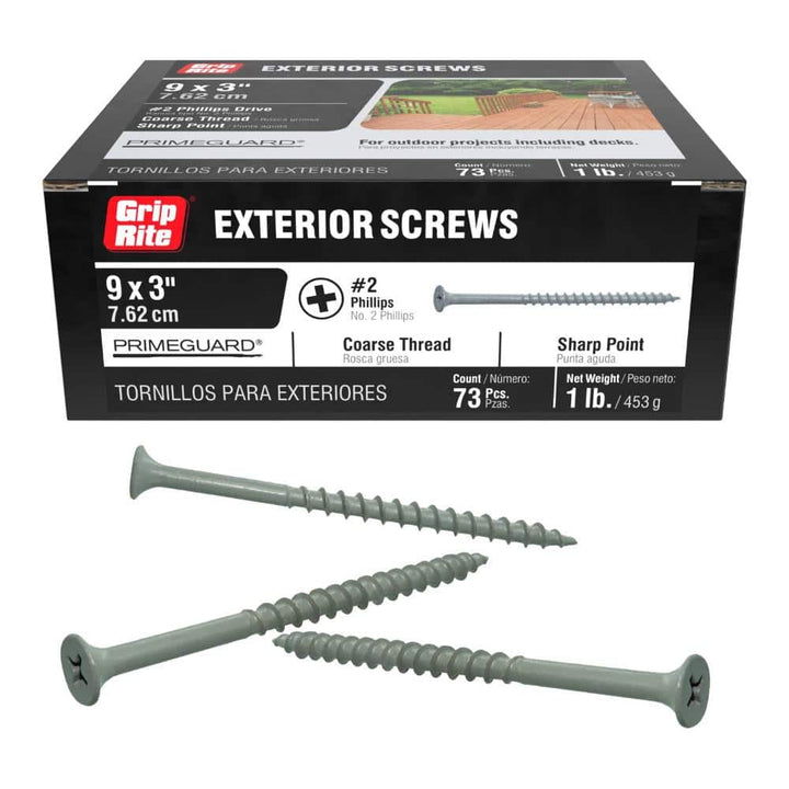 Grip-Rite #9 x 3 in. #2 Phillips Bugle Head Coarse Thread Sharp Point Coated Exterior Screw 1 lb. Box