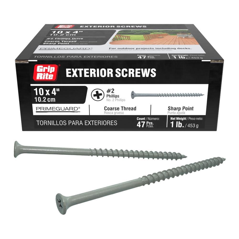 Grip-Rite #10 x 4 in. #2 Phillips Bugle Head Coarse Thread Polymer-Coated Exterior Wood Deck Screws (1 lb. Box)