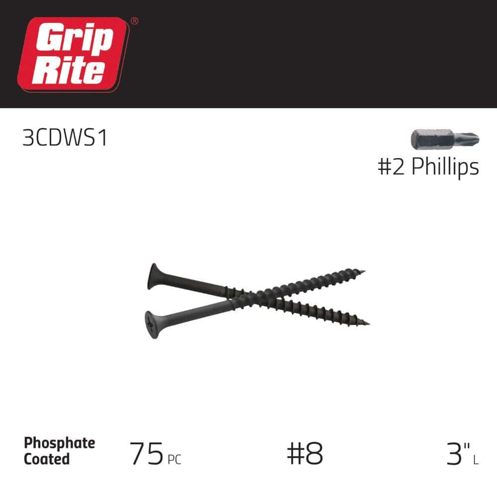Grip-Rite #8 x 3 in. #2 Phillips Bugle-Head Coarse Thread Sharp Point Drywall Screws (1 lb. Pack)
