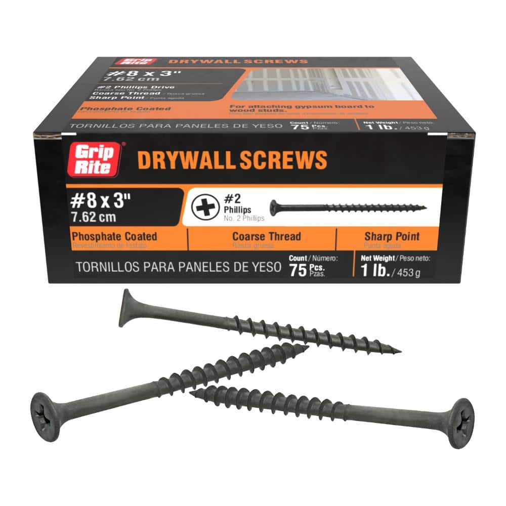 Grip-Rite #8 x 3 in. #2 Phillips Bugle-Head Coarse Thread Sharp Point Drywall Screws (1 lb. Pack)