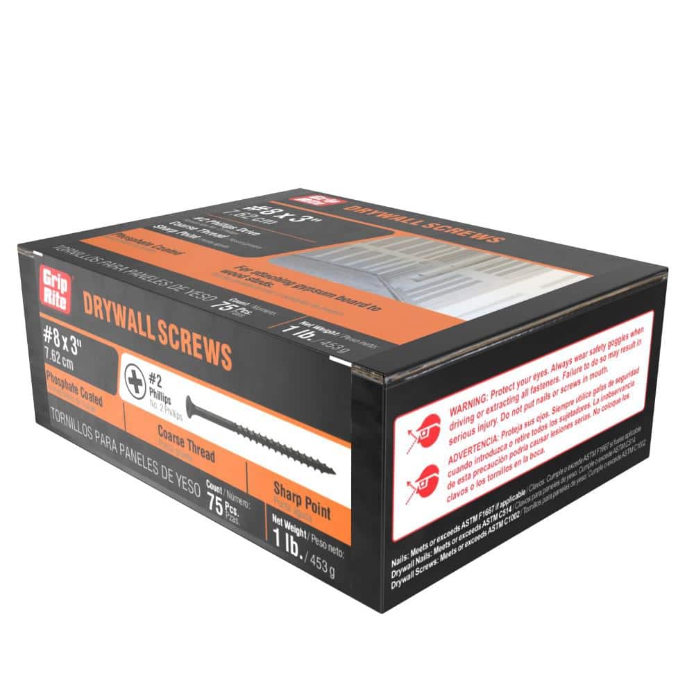 Grip-Rite #8 x 3 in. #2 Phillips Bugle-Head Coarse Thread Sharp Point Drywall Screws (1 lb. Pack)