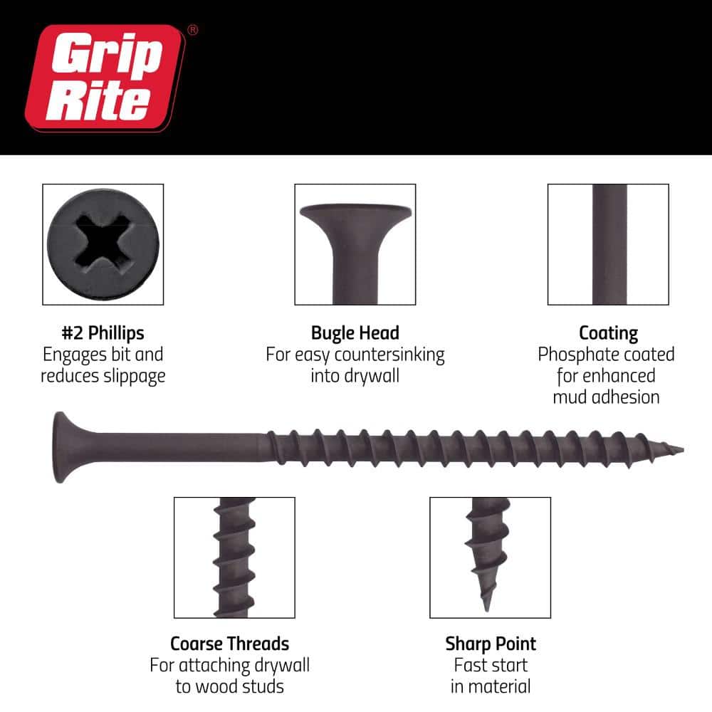 Grip-Rite #8 x 3 in. #2 Phillips Bugle-Head Coarse Thread Sharp Point Drywall Screws (1 lb. Pack)