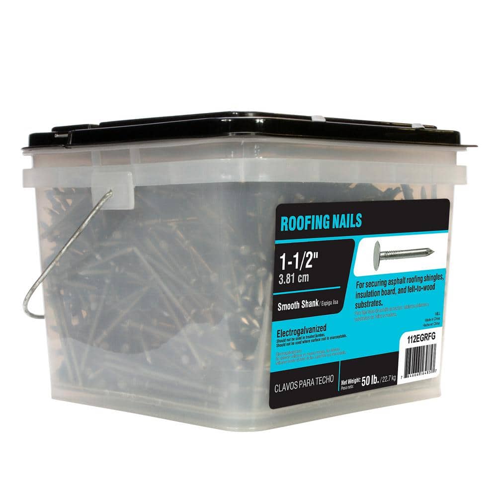 Grip-Rite 112EGRFG 1-1/2 in. 11-Gauge Electro-Galvanized Roofing Nails, 50 lb Box