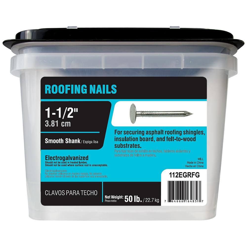Grip-Rite 112EGRFG 1-1/2 in. 11-Gauge Electro-Galvanized Roofing Nails, 50 lb Box