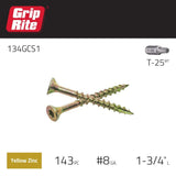 Grip-Rite #8 x 1-3/4 in. Phillips Bugle-Head Construction Screws, Yellow Zinc, 1 lb. Pack