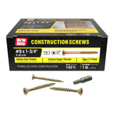 Grip-Rite #8 x 1-3/4 in. Phillips Bugle-Head Construction Screws, Yellow Zinc, 1 lb. Pack