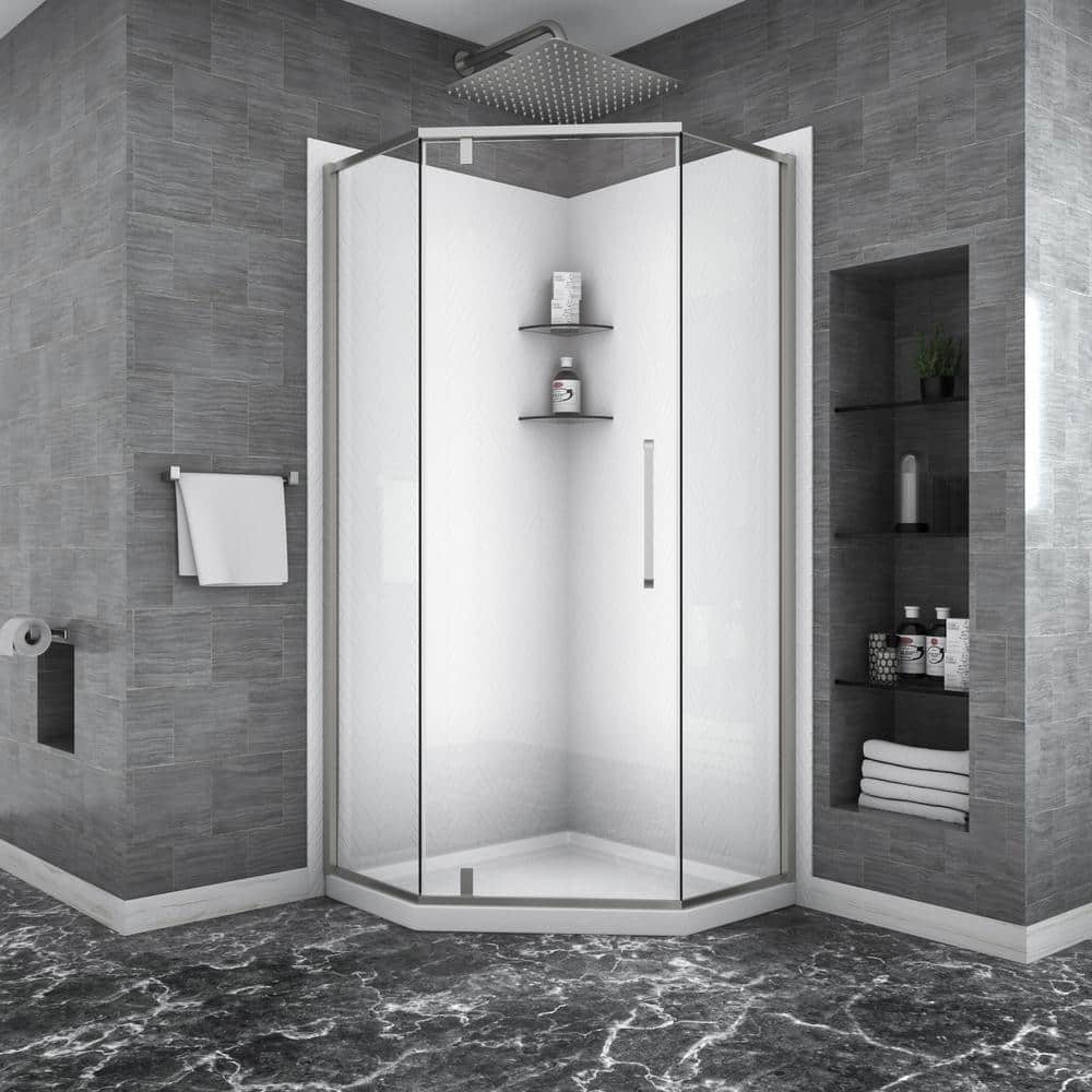 grossag 34.13 in. W x 72 in. H Neo Angle Pivot Semi Frameless Corner Shower Enclosure in Brushed Nickel Finish with Clear Glass