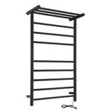ANZZI Eve 8-Bar Matte Black Plug-In Wall Mounted Electric Towel Warmer with Top Shelf, 23.62 x 9.53 x 39.09 in