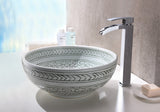 ANZZI Cadence Series 16.1-in Round Bathroom Vessel Sink, Décor White, Deco-Glass, Pop-Up Drain Included