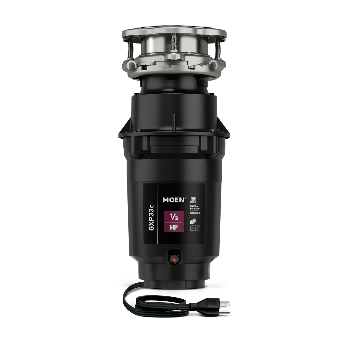 MOEN Lite Series 1/3 HP Continuous Feed Garbage Disposal with Stainless Steel Drain Stopper, GXP33C
