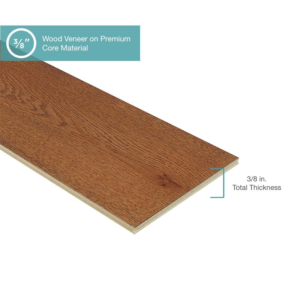 Pergo Defense+ Hales Oak 3/8 in. T x 7.5 in. W Click Lock Wire Brushed Engineered Hardwood Flooring (24.5 sq.ft./case)