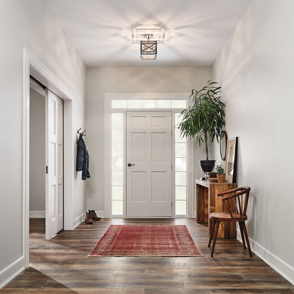 Kichler Stetton 10.31-in Anvil Iron & Distressed Antique Gray 3-Light Semi-Flush Mount Ceiling Light
