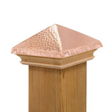 Protectyte Miterless 4 in. x 4 in. Mahogany Wood Flat Slip Over Fence Post Cap with Hammered Copper Pyramid