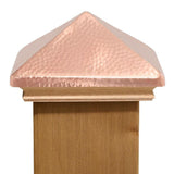 Protectyte Miterless 6 in. x 6 in. Mahogany Wood Flat Slip Over Fence Post Cap with Hammered Copper Pyramid
