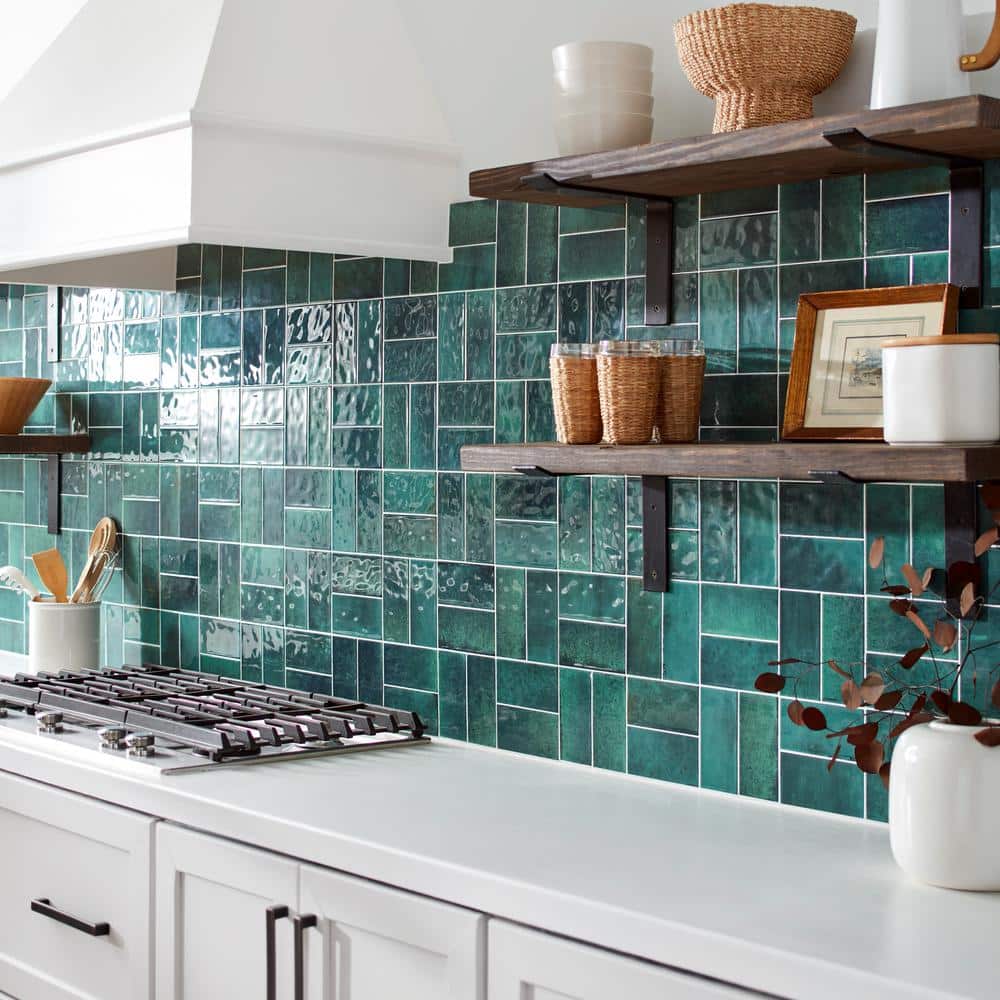 LuxeCraft Arteko 3 in. x 6 in. Glazed Ceramic Handmade Green Subway Tile (12.5 sq. ft./case)
