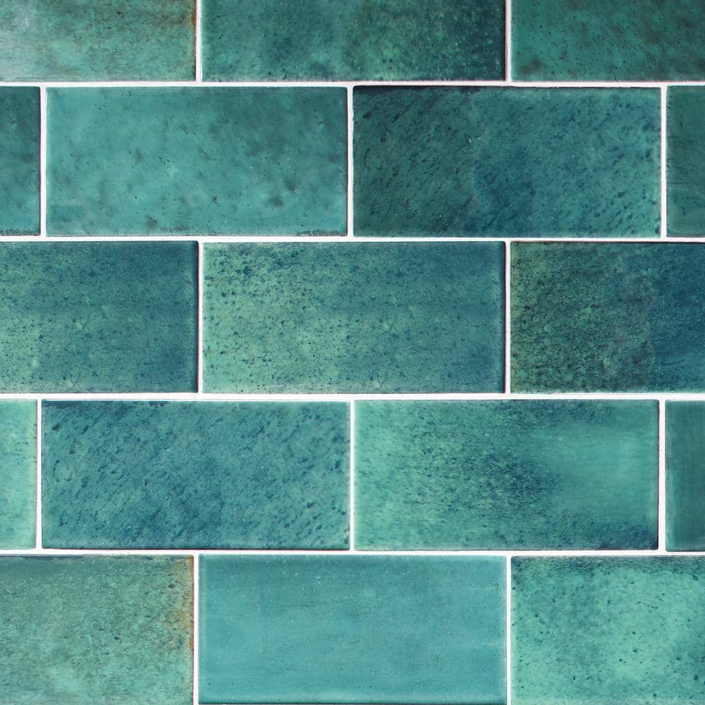 LuxeCraft Arteko 3 in. x 6 in. Glazed Ceramic Handmade Green Subway Tile (12.5 sq. ft./case)