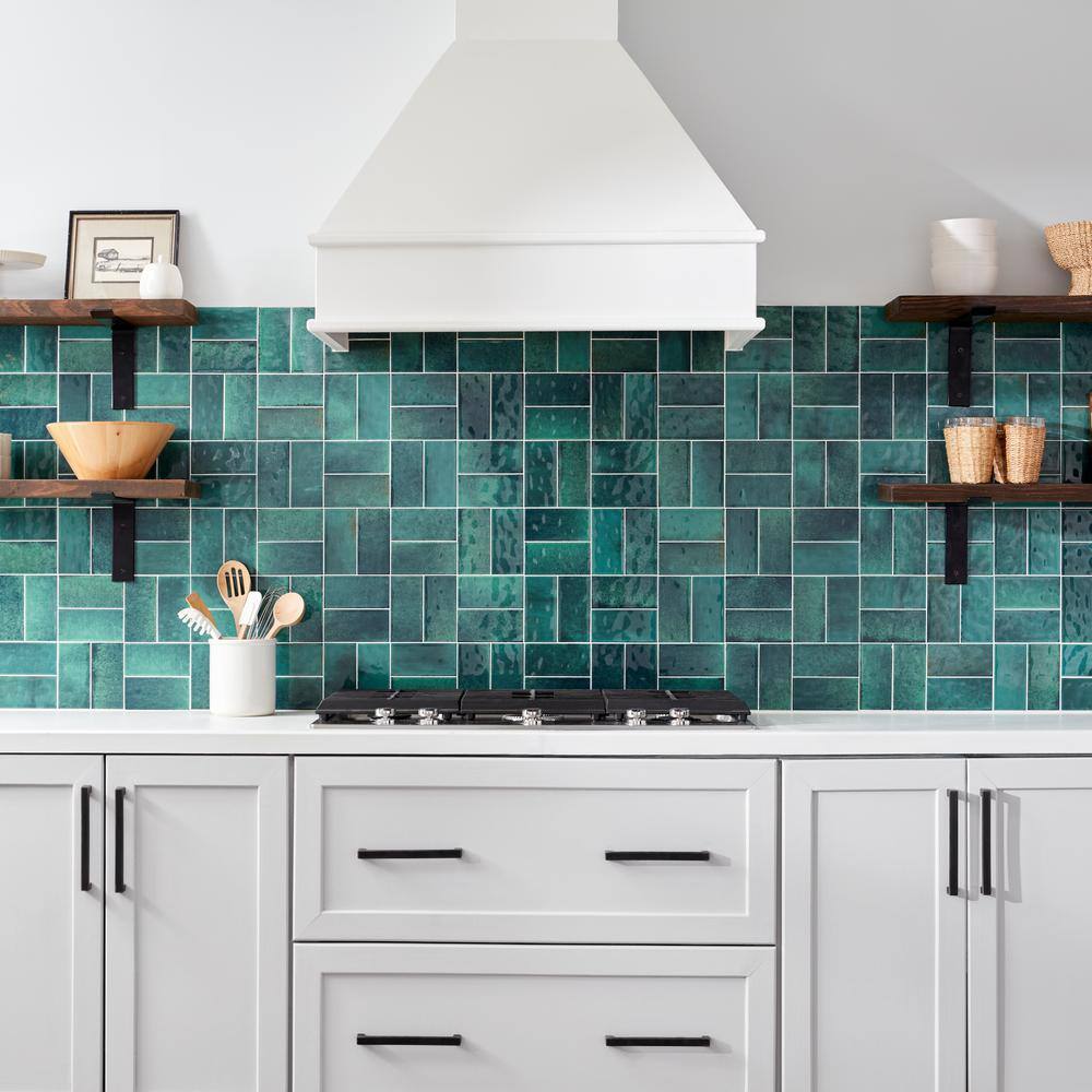 LuxeCraft Arteko 3 in. x 6 in. Glazed Ceramic Handmade Green Subway Tile (12.5 sq. ft./case)