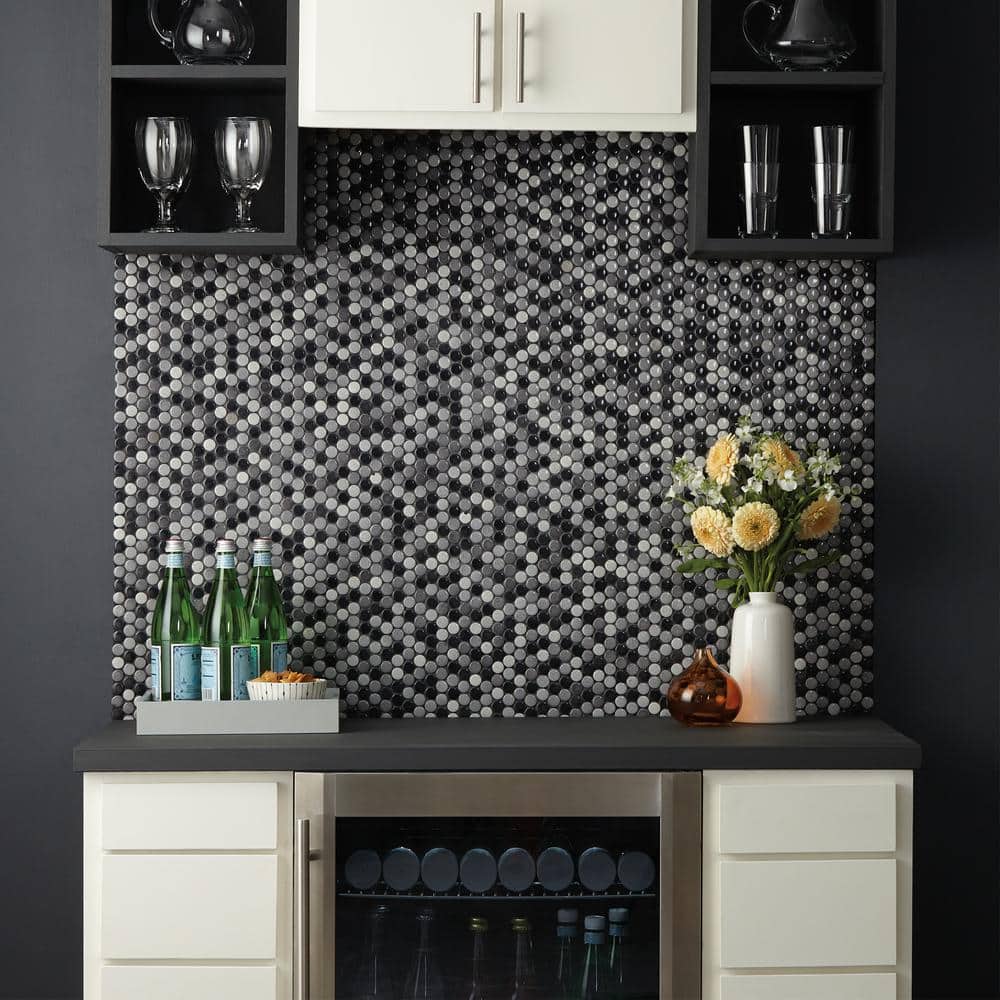 Daltile Decor Accents Hanlon Bee 10 in. x 11 in. x 8 mm Porcelain Penny Round Mosaic Floor and Wall Tile (0.83 sq. ft. / piece)