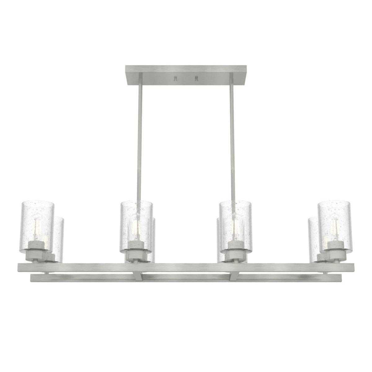 Hunter Hartland 8-Light Linear Chandelier, Brushed Nickel with Seeded Glass Shades