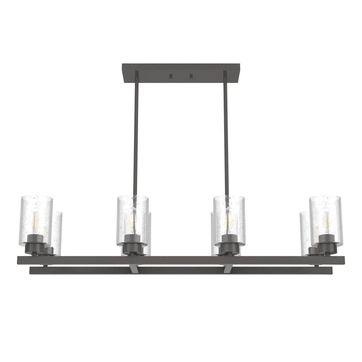 Hunter Hartland 8-Light Linear Chandelier, Brushed Nickel with Seeded Glass Shades