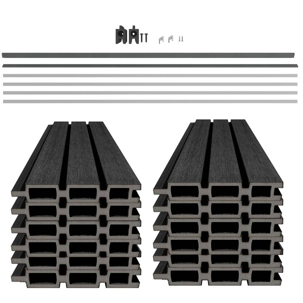 NewTechWood Ultra Easy Fencing 6 ft.Hx6 ft.W Hawaiian Charcoal Wood Plastic Composite Horizontal Fence Panel Section with Gray Frame