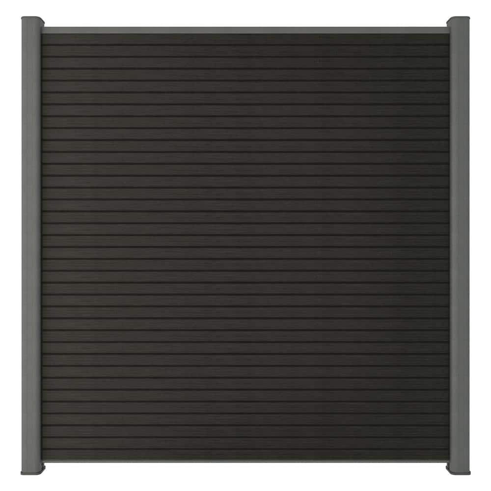 NewTechWood Ultra Easy Fencing 6 ft.Hx6 ft.W Hawaiian Charcoal Wood Plastic Composite Horizontal Fence Panel Section with Gray Frame
