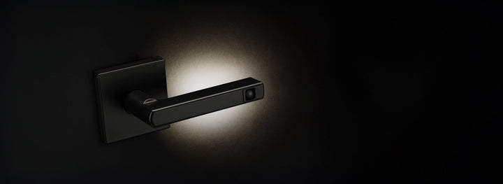 Kwikset Halifax Square Matte Black Privacy Bed/Bath Door Lever with Motion-Activated LED