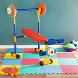 Hey! Play! Toy Weight Bench Workout Equipment Set for Beginner Exercise, Weightlifting with Leg Press & Barbell-Easy Assembly