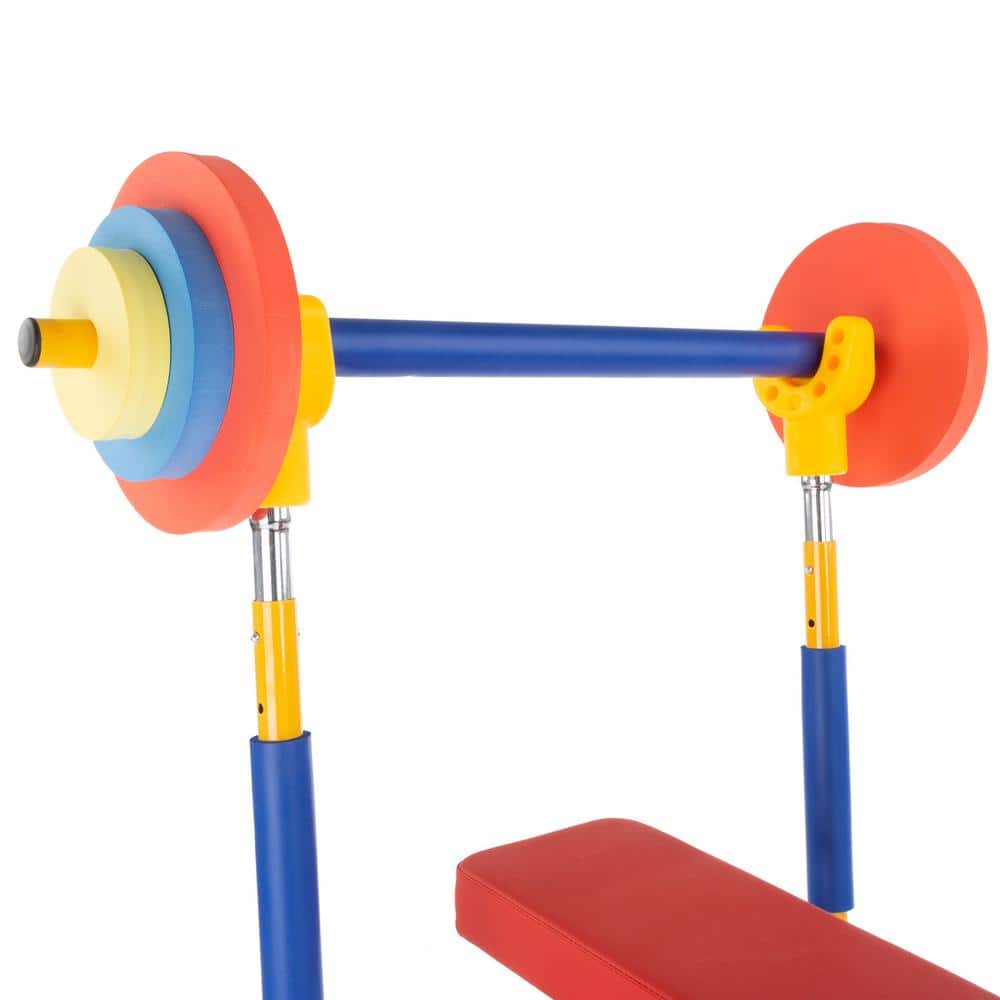 Hey! Play! Toy Weight Bench Workout Equipment Set for Beginner Exercise, Weightlifting with Leg Press & Barbell-Easy Assembly