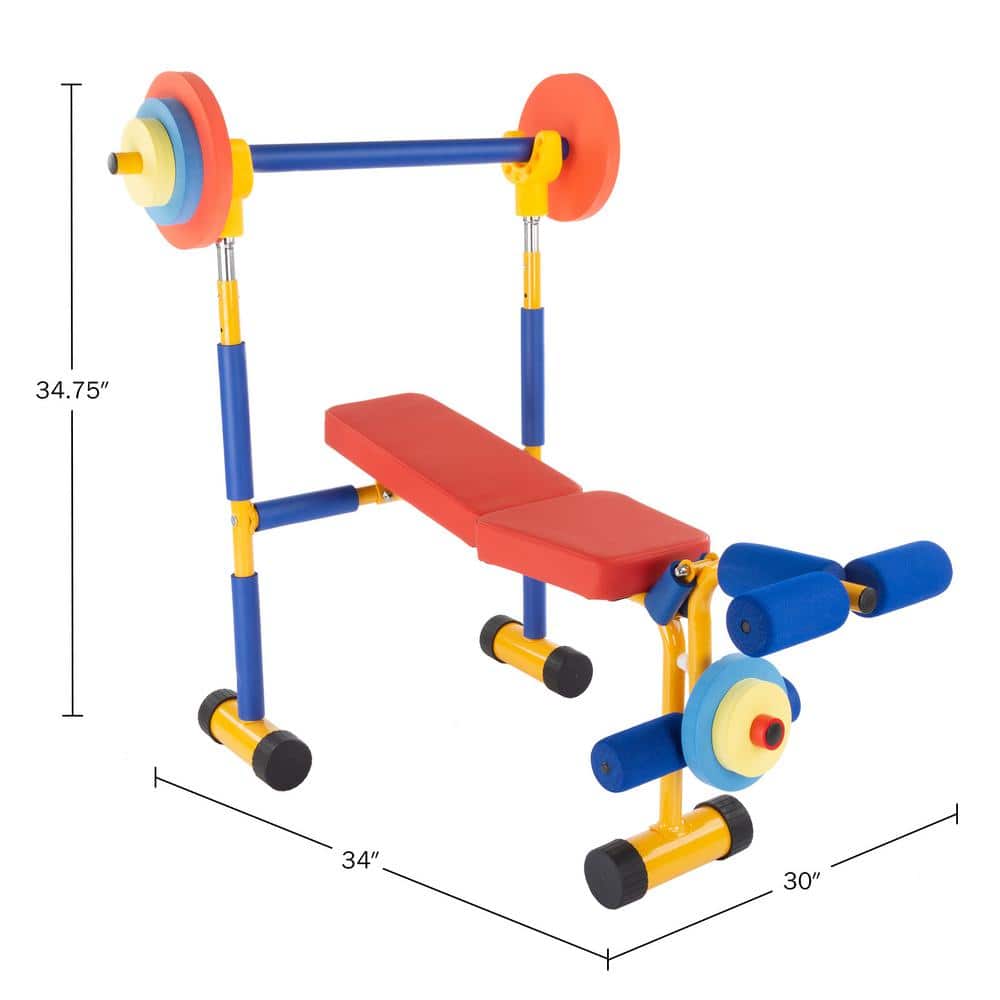 Hey! Play! Toy Weight Bench Workout Equipment Set for Beginner Exercise, Weightlifting with Leg Press & Barbell-Easy Assembly