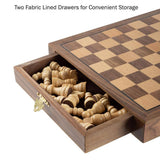 Hey! Play! Inlaid Walnut Style Magnetized Wood Chess Set with Staunton Wood Chessmen