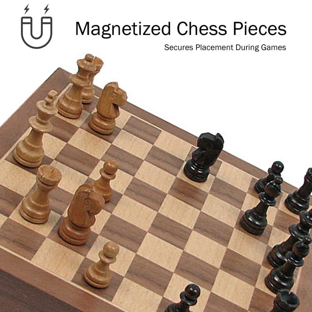 Hey! Play! Inlaid Walnut Style Magnetized Wood Chess Set with Staunton Wood Chessmen