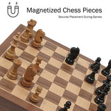 Hey! Play! Inlaid Walnut Style Magnetized Wood Chess Set with Staunton Wood Chessmen