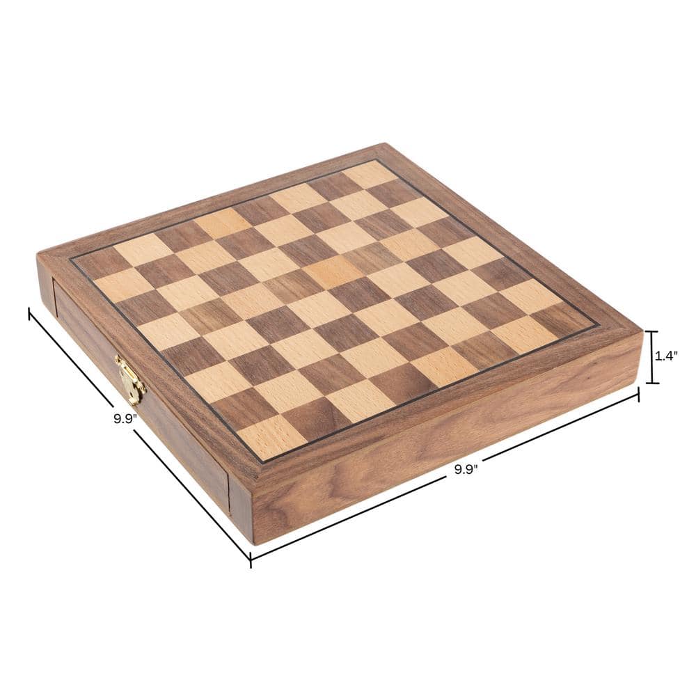 Hey! Play! Inlaid Walnut Style Magnetized Wood Chess Set with Staunton Wood Chessmen