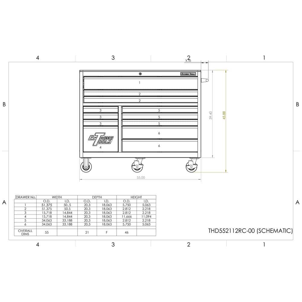 Extreme Tools THD Series 55 in. 12-Drawer Roller Cabinet Tool Chest in Black