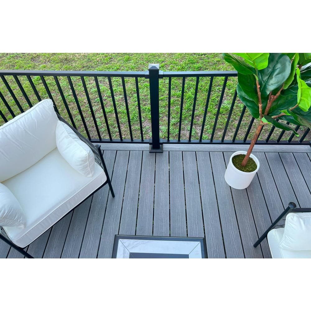 FORTRESS Apex Attached 12 ft. x 12 ft. Himalayan Cedar PVC Deck Kit with Steel Framing and Aluminum Railing