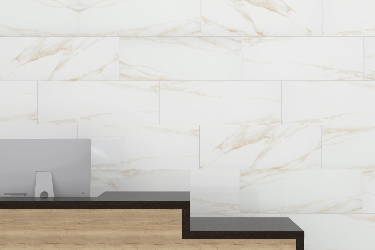 Emser Sculpture White 12 in. x 24 in. Glazed Porcelain Stone-Look Wall Tile, 5-Pack