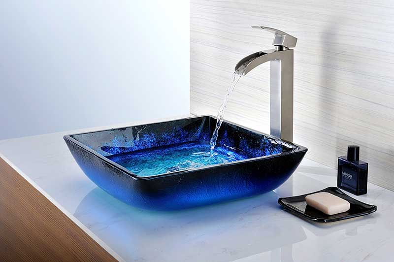 ANZZI Kuku Deco-Glass Vessel Sink, Blazing Blue, 15.125 x 15.125 x 4 in