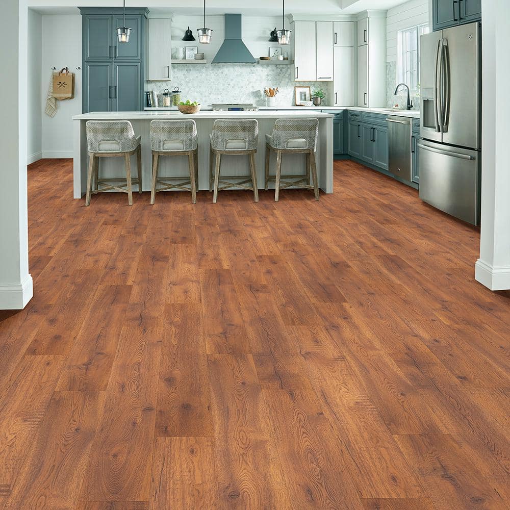 Pergo Outlast+ Hobbs Amber Hickory 12 mm T x 7.4 in. W Waterproof Laminate Wood Flooring (19.63 sq.ft./case)