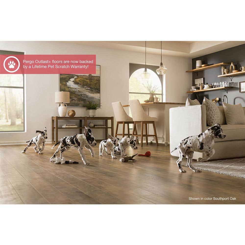 Pergo Outlast+ Hobbs Amber Hickory 12 mm T x 7.4 in. W Waterproof Laminate Wood Flooring (19.63 sq.ft./case)